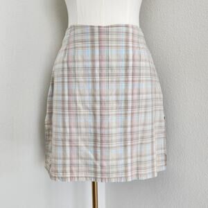 Vintage Y2K Pastel Plaid High Rise Mini Skort Skirt Cherokee Blue Tan Pink XL